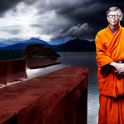 Prompt: dramatic shot of Bill Gates as a shoalin monk