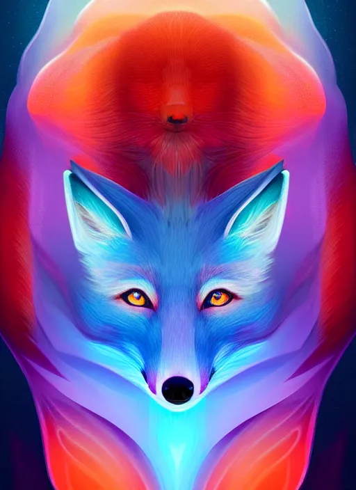 Image similar to symmetry!! product render poster vivid colors divine proportion fox, ice and snow, glowing fog intricate, elegant, highly detailed, digital painting, artstation, concept art, smooth, sharp focus, illustration,