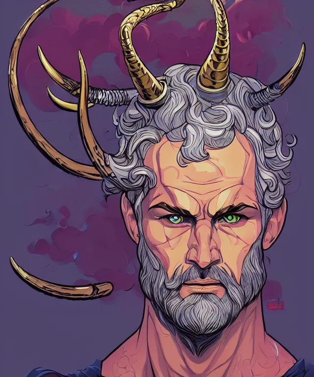 Prompt: a portrait of zeus with horns, fantasy, elegant, digital painting, artstation, concept art, matte, sharp focus, illustration, art by josan gonzalez