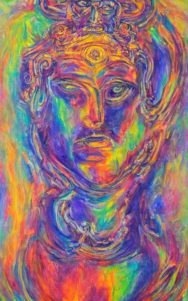 Image similar to the god of the lunar mythos lunar deity, award winning oil painting, iridescent colors