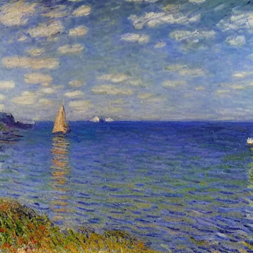 Image similar to a coastal landscape painted by claude monet