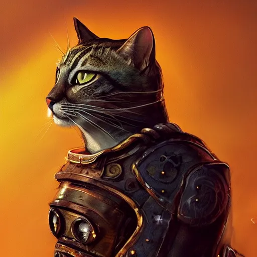 Image similar to a portrait of a cat wearing an armor, riding on a prancing horse, golden hour, illustration, digital art, trending on artstation