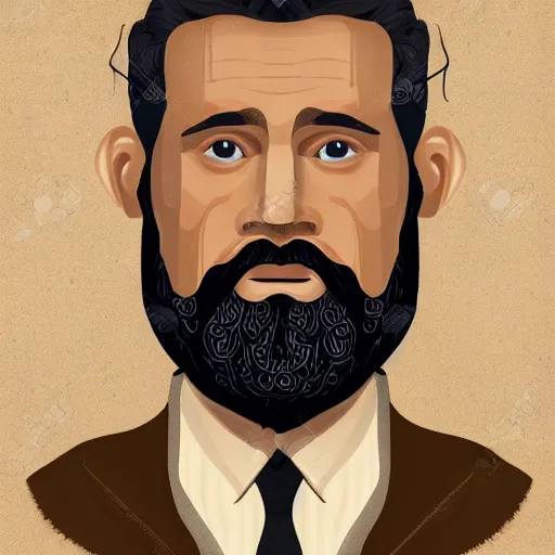 Image similar to portrait of a man in his 4 0 s with a black stubby beard highly detailed and intricate, 8 k illustration