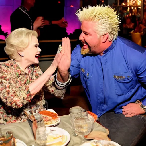 Image similar to guy fieri high fiving betty white