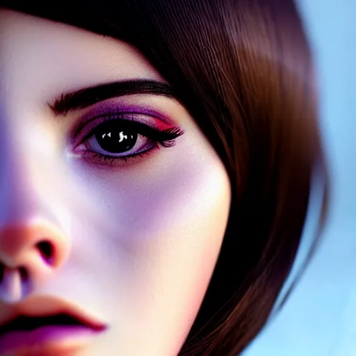 Prompt: close up a makeup face female portrait, 20 years old in a scenic environment by Ilya Kuvshinov