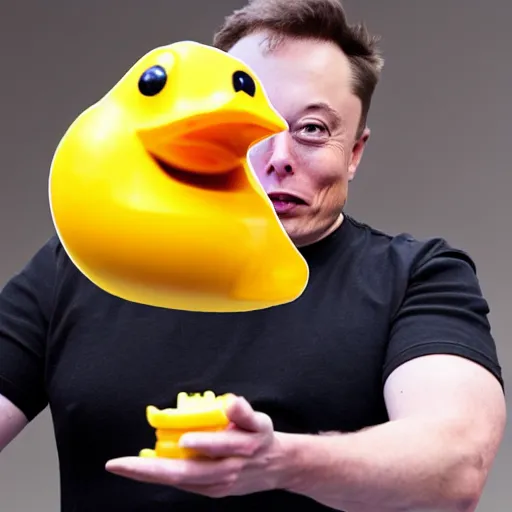 Image similar to Elon Musk eating a rubber ducky, highly detailed, high quality, HD, 4k, 8k, Canon 300mm, professional photographer, 40mp, lifelike, top-rated, award winning, realistic, sharp, no blur, edited, corrected, trending