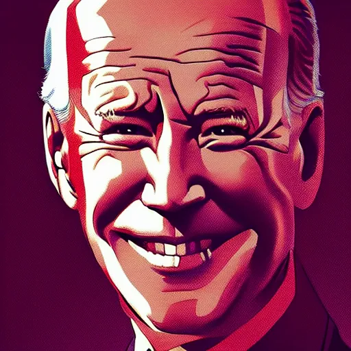 Prompt: smiling, happy, beautiful, intelligent, powerful, joe biden, loving eyes, fully clothed, wise, beautiful, dramatic lighting, sharp focus, by stanley artgerm, dramatic lighting, trending on artstation, flat colour, geometric curves, gradient filter, art deco patterns