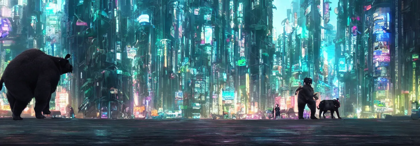 Prompt: photo of a big chungu roaming in a cyberpunk futuristic city