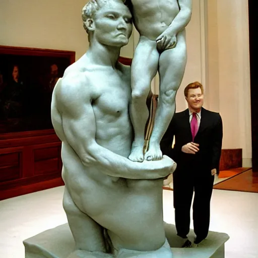 Image similar to conan o'brien and andy richter, by auguste rodin, marble