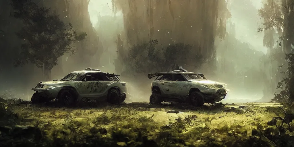 Image similar to a beautiful concept offroad suv, an epic fantasy, dramatic lighting, cinematic, establishing shot, extremely high detail, photorealistic, cinematic lighting, artstation, by cory loftis, ryohei hase, ismail inceoglu and ruan jia, midsommar