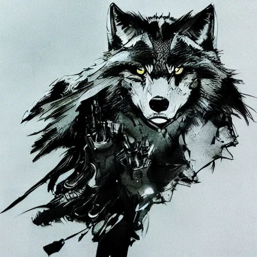 Prompt: an anthro wolf, Yoji Shinkawa