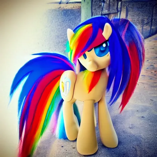 Image similar to 🐎🍑, Rainbow Dash, light blue fur, cutie mark, rainbow tail, equine photography