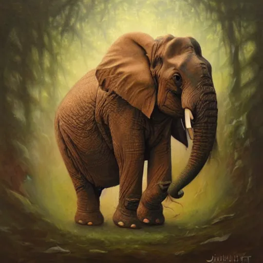 Image similar to a creature that is half elephant and half frog, oil painting by justin gerard