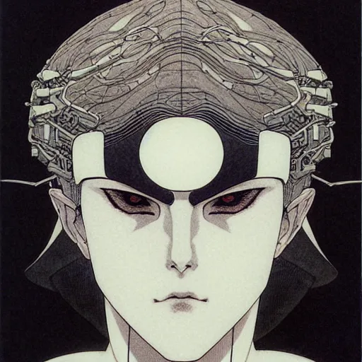 Image similar to prompt : black and white portrait soft light painted by takato yamamoto, human modified by mecha attributes and armor, inspired by ghost in shell anime, smooth face feature, intricate oil painting, high detail, sharp high detail, manga and anime 1 9 8 0