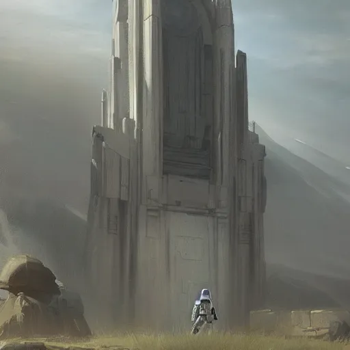 Image similar to star wars concept art by greg rutkowski, a palatial and imposing jedi temple in the middle of a highland landscape, enigmatic atmosphere, beautiful and cinematic lighting, artstation hq.