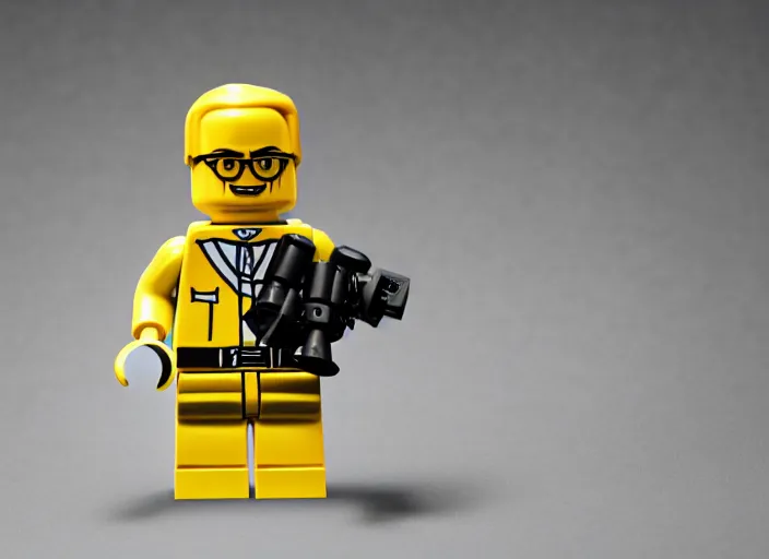 Image similar to product photo still of lego walter white, 8 k, 1 2 0 mm macro, f 1. 8, studio lighting, key light