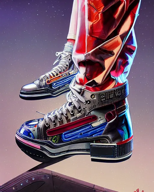 Image similar to an anthropomorphic cyberpunk futuristic sneaker by sandra chevrier, by jon foster, detailed render, cybernetics, 4 k realistic, fender stratocaster, cryengine, realistic shaded lighting, sharp focus, masterpiece, by enki bilal