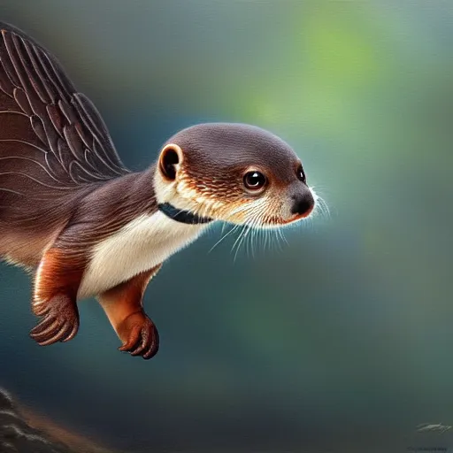 Image similar to winged otter. digital painting, detailed, 8 k, trending on artstation, smooth, sharp focus artwork by mark arian, artgerm, mark keathley, greg rutkowski