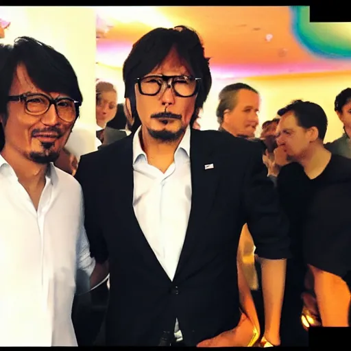 Prompt: a photo of hideo kojima with obama in a nightclub