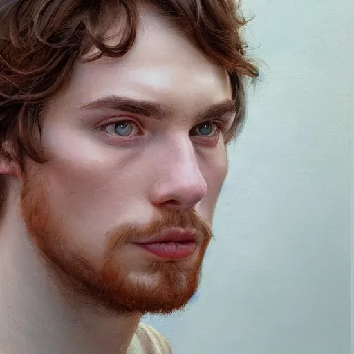 Image similar to Swedish 22 year old male with messy light brown hair and face stubble portrait art by Donato Giancola and Bayard Wu, digital art, trending on artstation, 4k