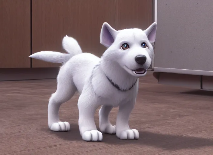 Image similar to a puppy husky, houdini, sidefx, blender, unreal engine 5, 3 d render, smooth, cinematic, octane rendered, hyperdetailed, cinematic, art style by pixar dreamworks disney