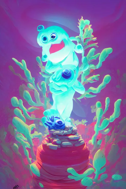 Image similar to smurf ghost creature animal sushi cristal very big eye roots cactus elemental flush of force nature micro world fluo fishscale, behance hd by jesper ejsing, by rhads, makoto shinkai and lois van baarle, ilya kuvshinov, rossdraws radiating a glowing aura global illumination ray tracing hdr