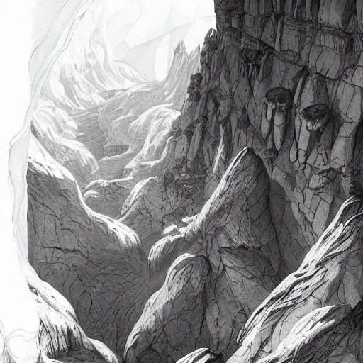 Prompt: view from a cliff into a gigantic valley in the middle of which stands yggdrasil; design by charlie bowater, detailed, inked, western comic book art