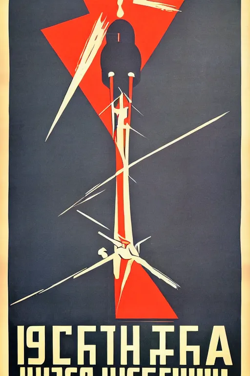 Image similar to ussr propaganda poster of 1 9 5 0 s nuclear war, futuristic design, dark, symmetrical, washed out color, centered, art deco, 1 9 5 0's futuristic, glowing highlights, intense