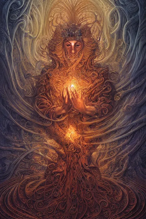 Prompt: A beautiful detailed tarot card, by tomasz alen kopera and Justin Gerard, symmetrical features, ominous, magical realism, texture, intricate, ornate, royally decorated, whirling smoke, embers, red adornements, red torn fabric, radiant colors, fantasy, trending on artstation, volumetric lighting, micro details, 3d sculpture, ray tracing, 8k, anaglyph effect