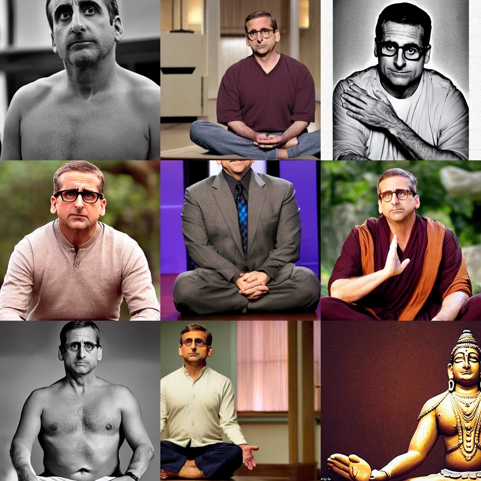 Prompt: Steve Carell meditate as a Hindu god who has four arms