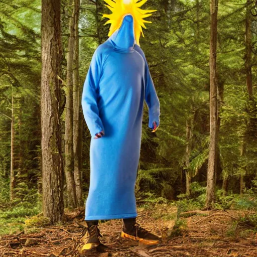 Prompt: uhd candid photo of cosmic beavis as cornholio in the forest, uhd, photorealistic, correct face, photo by annie leibowitz