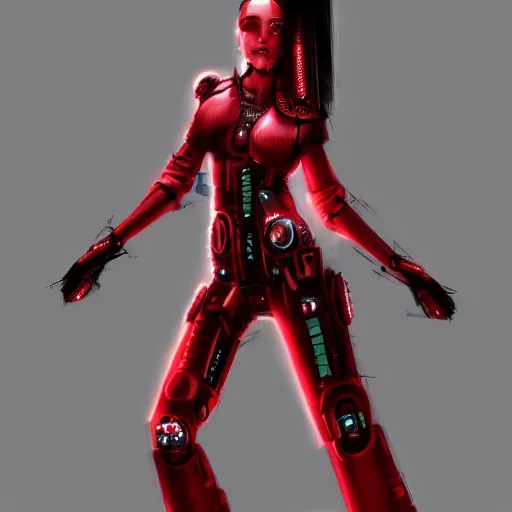 Prompt: cyberpunk cyborg dressed in red silk, in the style of robotpencil