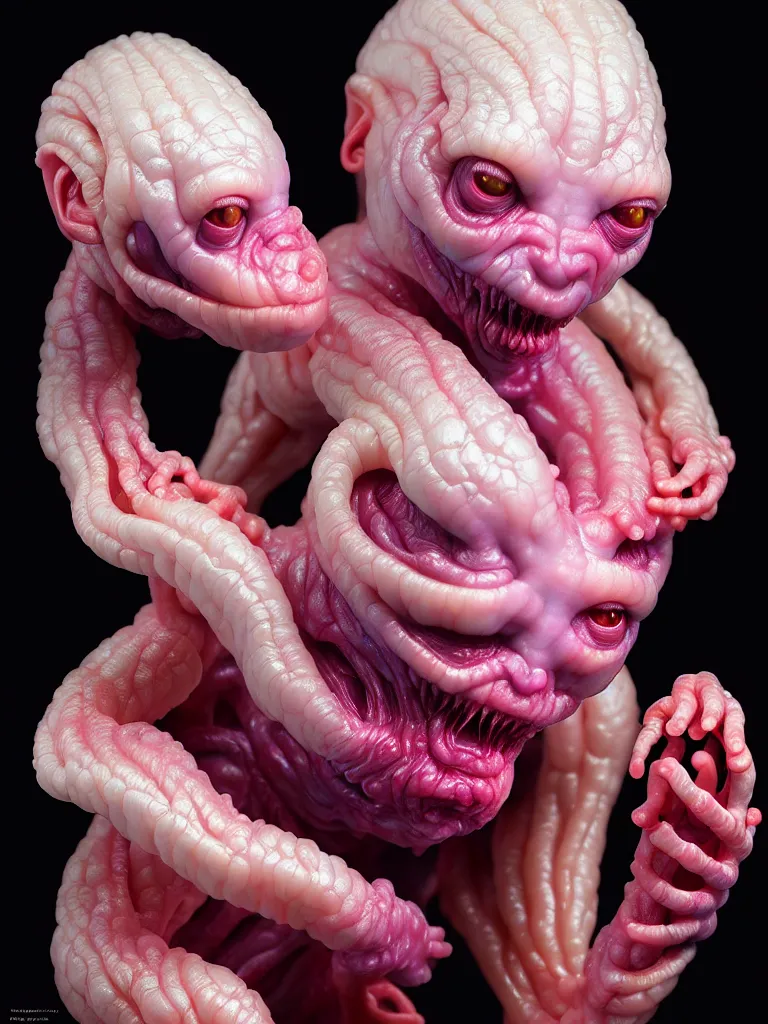 Image similar to hyperrealistic subsurface scattering rendering, fat smooth cronenberg flesh monster albino translucent baby by donato giancola and greg rutkowski and wayne barlow and zdzisław beksinski, product photography, action figure, sofubi, studio lighting, colored gels