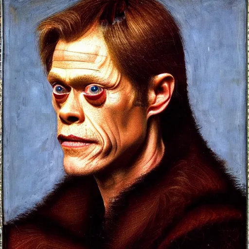 Prompt: portrait of the son of chris hemsworth willem dafoe steve buscemi, oil painting by jan van eyck, northern renaissance art, oil on canvas, wet - on - wet technique, realistic, expressive emotions, intricate textures, illusionistic detail