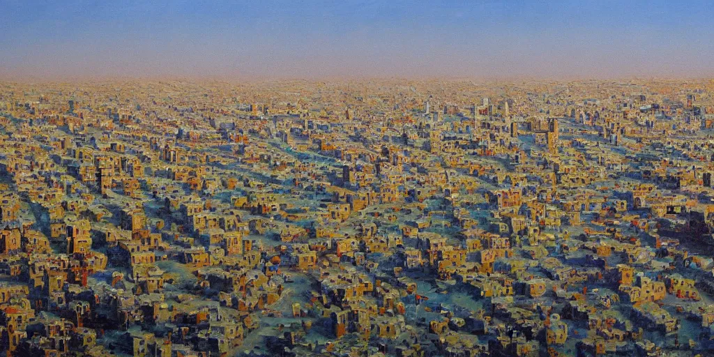 Image similar to very very very beautiful oil painting of Baghdad in the 1990s, 4k detailed, very very well detailed image, 8k