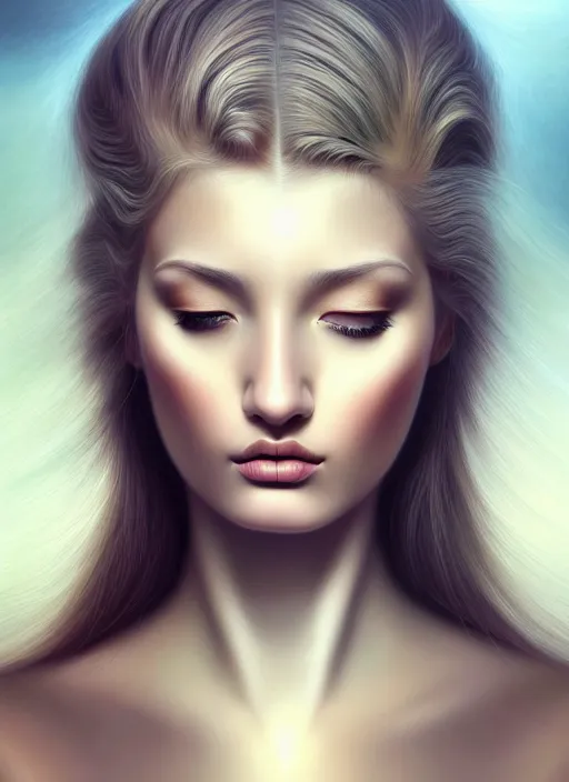 Image similar to difference between realityand dream, aesthetic, fine art, intricate, elegant, highly detailed, realistic hair, centered, digital painting, art station, conceptual art, soft, sharp focus, illustration, artwork, artgerm, salvador dali