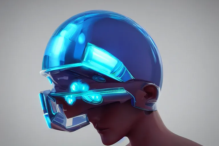 Image similar to futuristic fluid aquamarine helmet, intricate, glowing, eyecandy, colorful, 3 d, octane render, photorealistic, modern,