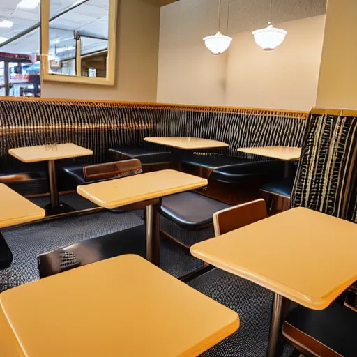 Prompt: wafflehouse interior table perspective