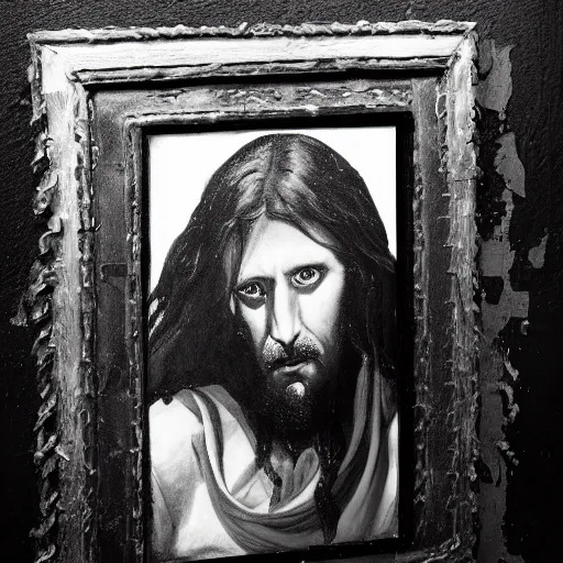 Prompt: studio photo of jesus in a black metal band, studio portrait
