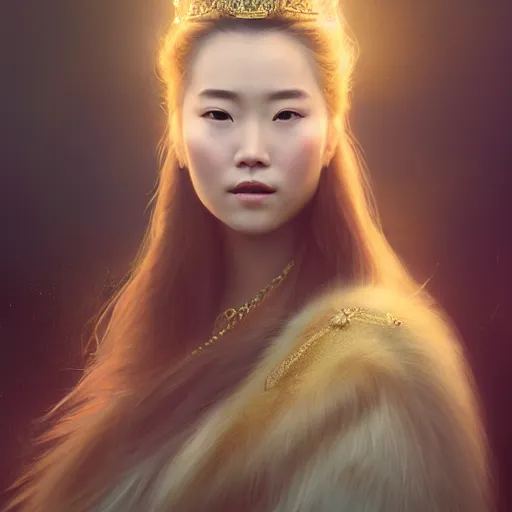 Prompt: beautiful elegant mongolian princess royalty portrait in sensual pose, face centered portrait, confident, fog, volumetric lighting, beautiful, golden hour, sharp focus, ultra detailed, conceptartworld by leesha hannigan, ross tran, thierry doizon, kai carpenter, ignacio fernandez rios