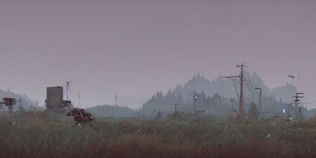 Prompt: landscape by simon stalenhag