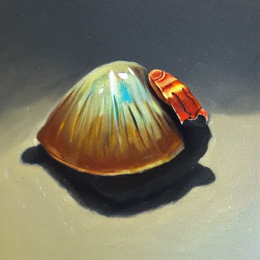 Image similar to loose painting of a hermit crab, macro, oil on canvas, hd