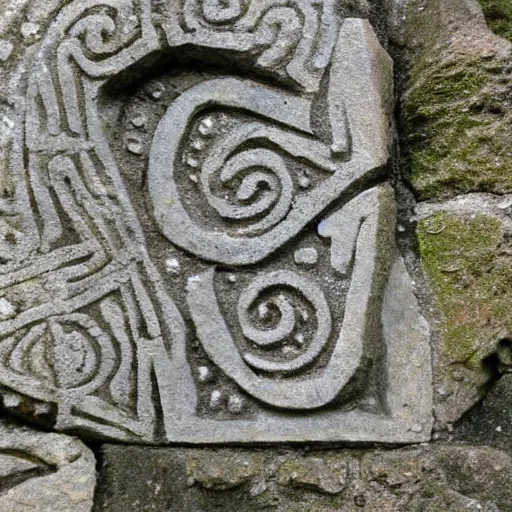 Image similar to ancient Irish, photo of stone carved with intricate runes