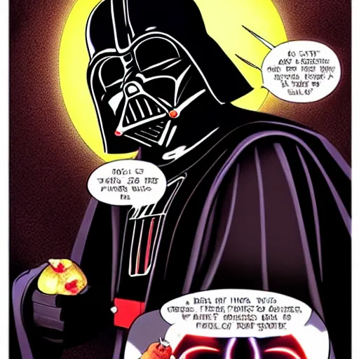 Prompt: darth vader giving a poisoned apple to luke skywalker