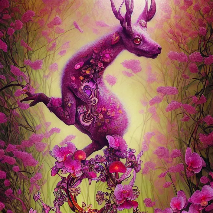 Pink Dream Creature, Dreamcore, Dream Core, Deer Caracal Lion Hybrid, Dream Realm Art Print by Demonic Faery