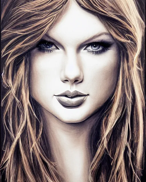 Prompt: calligraphy portrait of taylor swift