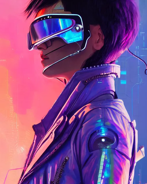 Prompt: detailed portrait of European Dispatcher Pilot girl Sheen Holographic coat, Futuristic sci-fi fashion Akira, Evangelion, cyberpunk, neotokyo, synthwave, aesthetics, futuristic, bladerunner movie scene by ismail inceoglu dragan bibin hans thoma greg rutkowski Alexandros Pyromallis Nekro Rene Margitte illustrated Perfect face, fine details, realistic shaded, fine-face, pretty face sharp chine