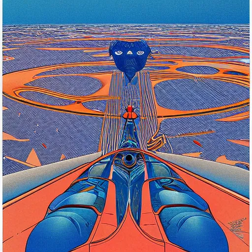 Image similar to A bird's-eye view futurism by jean giraud detailed illustration