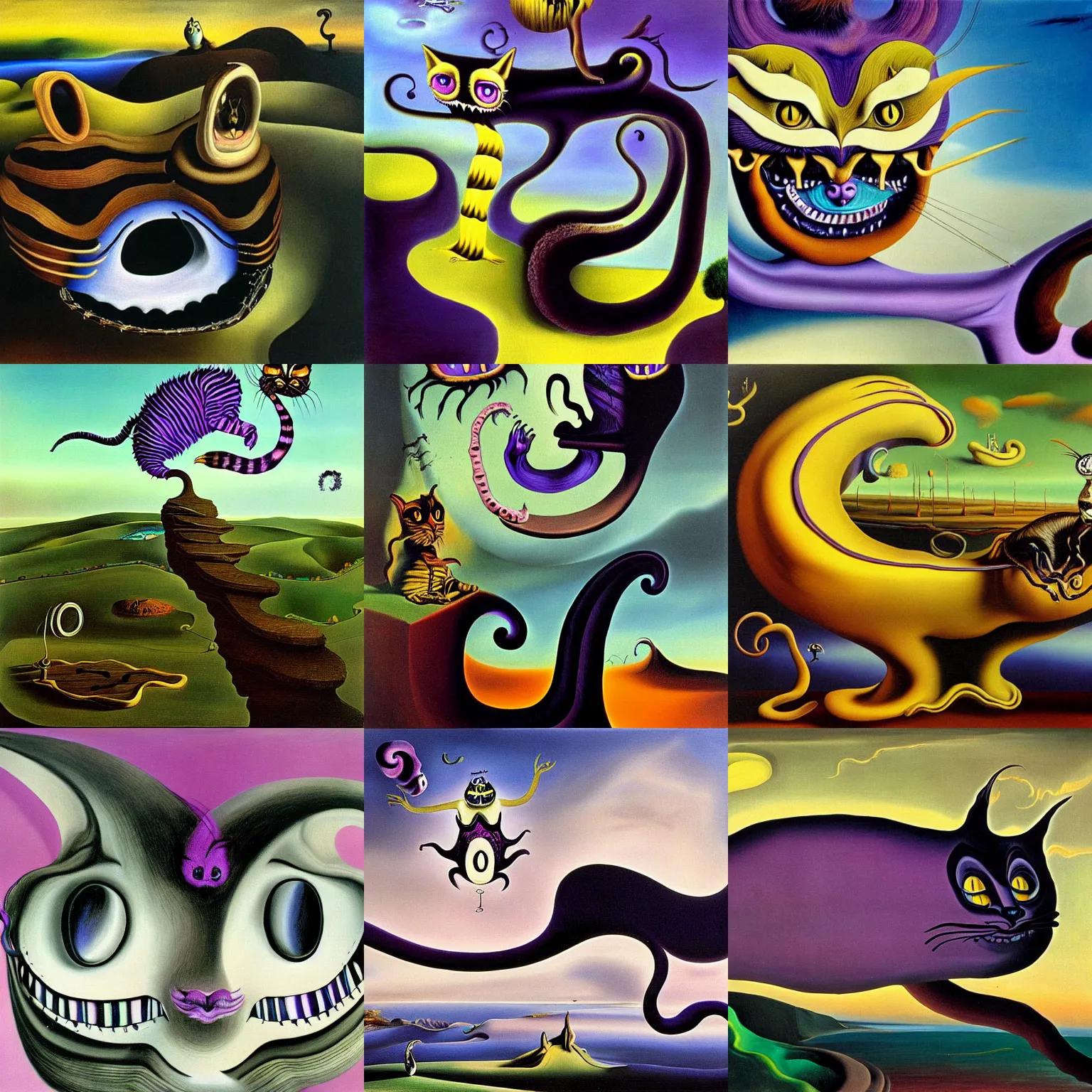 Prompt: a surrealist painting of the cheshire cat by salvador dali, 4 k