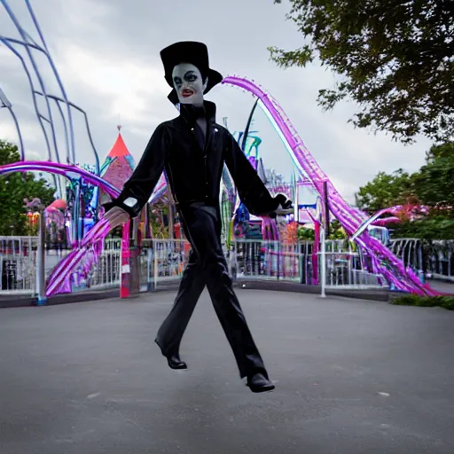 Image similar to the ghost of michael jackson haunting an amusement park